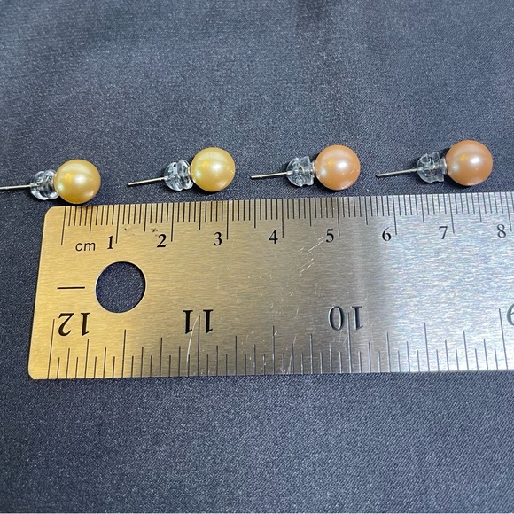 Two Pairs 8MM Pearl Sterling Silver Earrings, Peach and Yellow - Picture 3 of 3